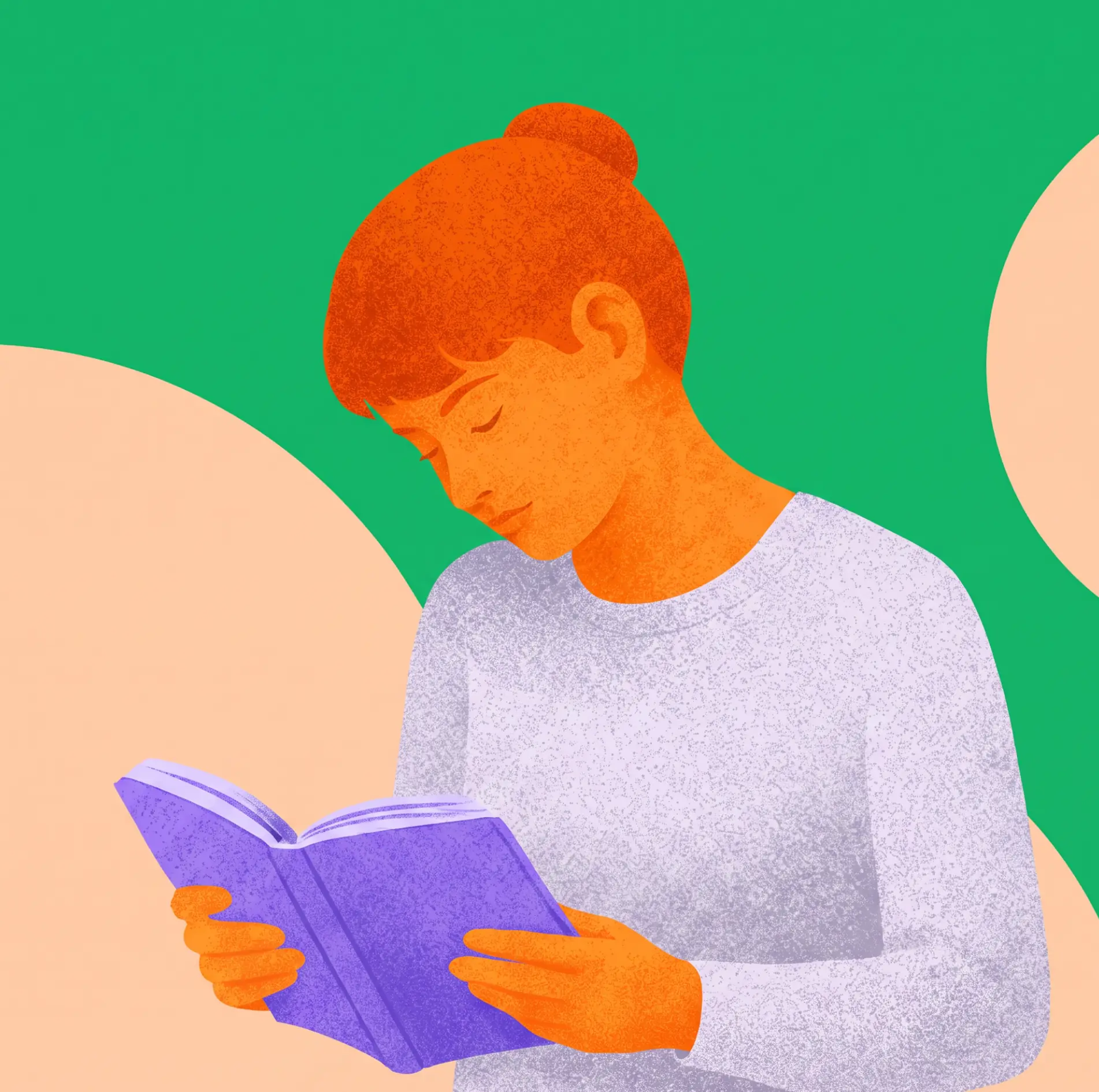 Женщина сосредоточенно читает книгу